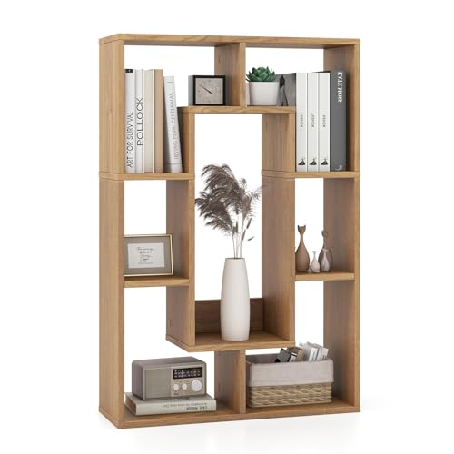 COSTWAY Bücherregal mit 7 Fächern, Standregal, Raumteiler Regal, Würfelregal mit Kippschutz, Aufbewahrungsregal für Wohnzimmer, Arbeitszimmer, Büro, 60 x 20 x 90 cm (Natur) von COSTWAY