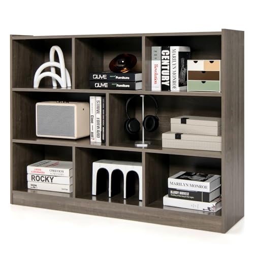 COSTWAY Bücherregal mit 8 Fächern, Standregal, Aufbewahrungregal für Wohnzimmer, Schlafzimmer, Arbeitszimmer, Büro, grau, 122 x 32 x 93 cm von COSTWAY