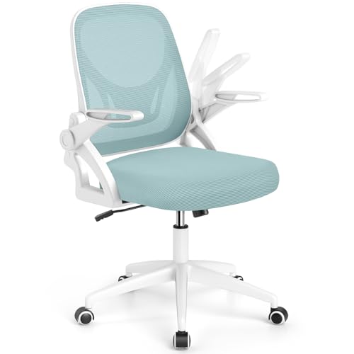 COSTWAY Bürostuhl, Ergonomischer Schreibtischstuhl mit hochklappbaren Armlehnen und Wippfunktion, Computerstuhl mit atmungsaktivem Netzgewebe, höhenverstellbar, 360° Drehstuhl (Blau) von COSTWAY