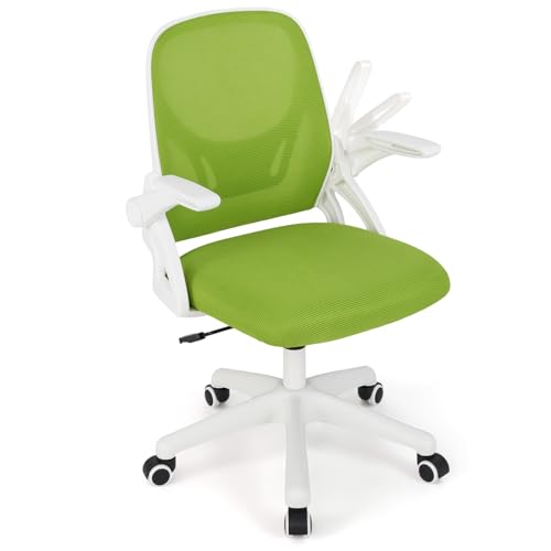 COSTWAY Bürostuhl, Ergonomischer Schreibtischstuhl mit hochklappbaren Armlehnen und Wippfunktion, Computerstuhl mit atmungsaktivem Netzgewebe, höhenverstellbar, 360° Drehstuhl (Grün) von COSTWAY