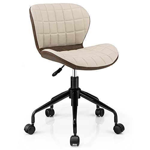 COSTWAY Bürostuhl, Schreibtischstuhl ohne Armlehnen, höhenverstellbarer ergonomischer Drehstuhl, Belastbarkeit 150 kg, Computerstuhl für Arbeitszimmer, Büro, Schminktisch (Beige + Braun) von COSTWAY