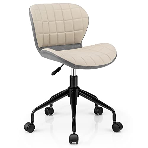 COSTWAY Bürostuhl, Schreibtischstuhl ohne Armlehnen, höhenverstellbarer ergonomischer Drehstuhl, Belastbarkeit 150 kg, Computerstuhl für Arbeitszimmer, Büro, Schminktisch (Beige + Grau) von COSTWAY