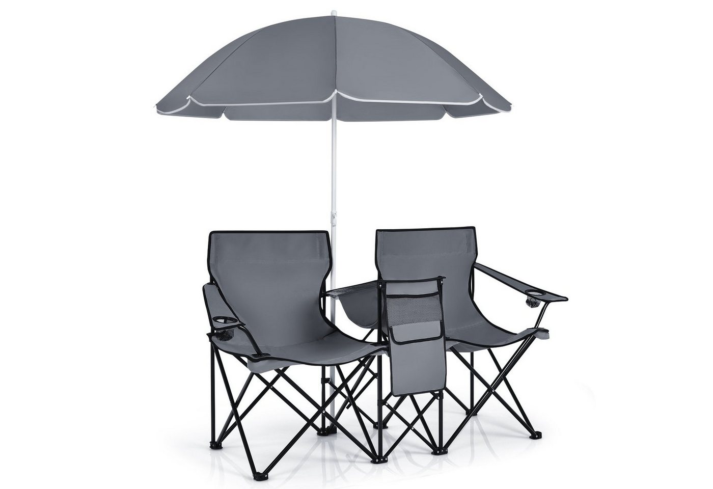 COSTWAY Campingstuhl, mit Sonnenschirm, Getränkehalter & Kühltasche, faltbar von COSTWAY