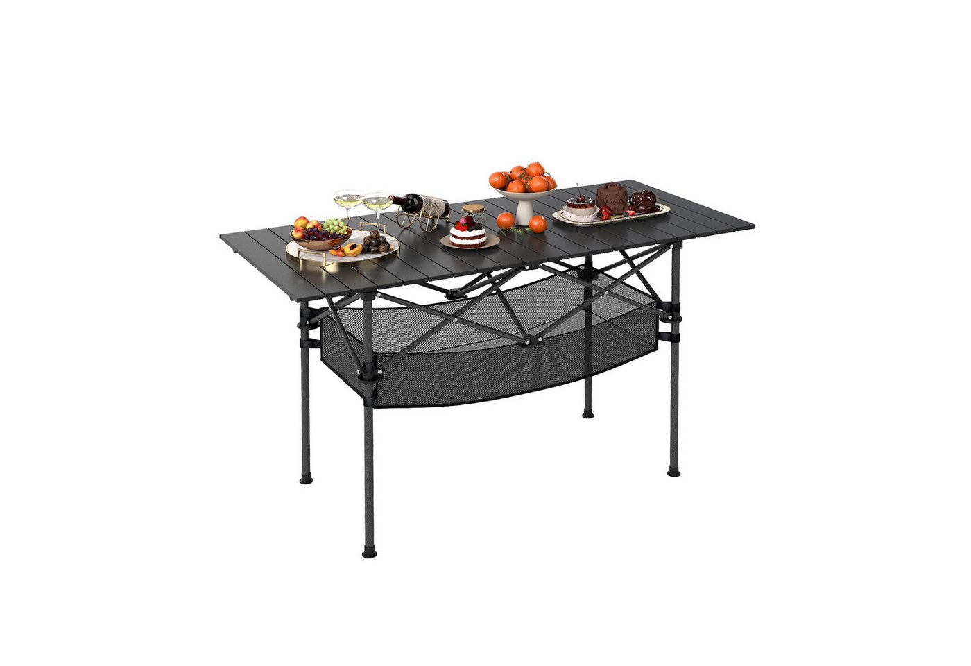 COSTWAY Campingtisch, tragbarer & aufrollbarer Picknicktisch mit Netzkorb von COSTWAY