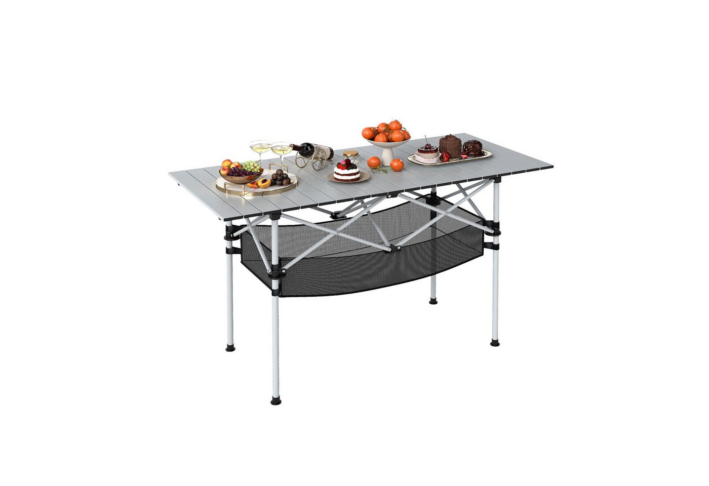 COSTWAY Campingtisch, tragbarer & aufrollbarer Picknicktisch mit Netzkorb von COSTWAY