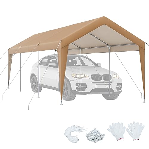 COSTWAY Carport Zeltgarage, Maße: 301 x 600 x 285 cm, tragbares Garagenzelt mit verzinktem Metallrahmen & wetterfester Abdeckung, Autounterstand für PKWs, Boote & große Maschinen für den Außenbereich von COSTWAY