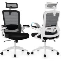 Costway - Chaise de Bureau Ergonomique, Chaise Pivotante avec Soutien Lombaire Ajustable & Dossier Basculant en Maille, Chaise d'Ordinateur avec von COSTWAY