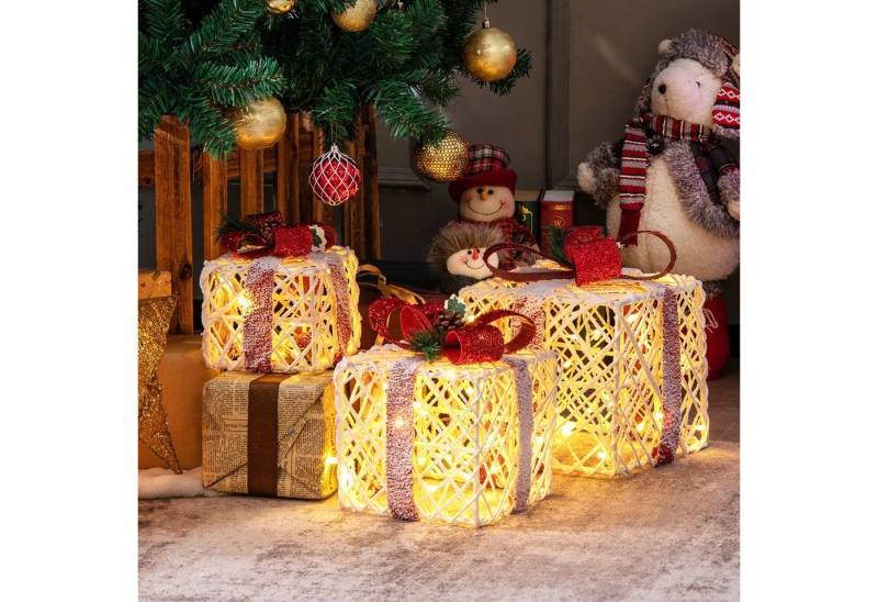 COSTWAY Weihnachtsfigur (3 St), Geschenkboxen, mit 60 LEDs & 6H Timer von COSTWAY