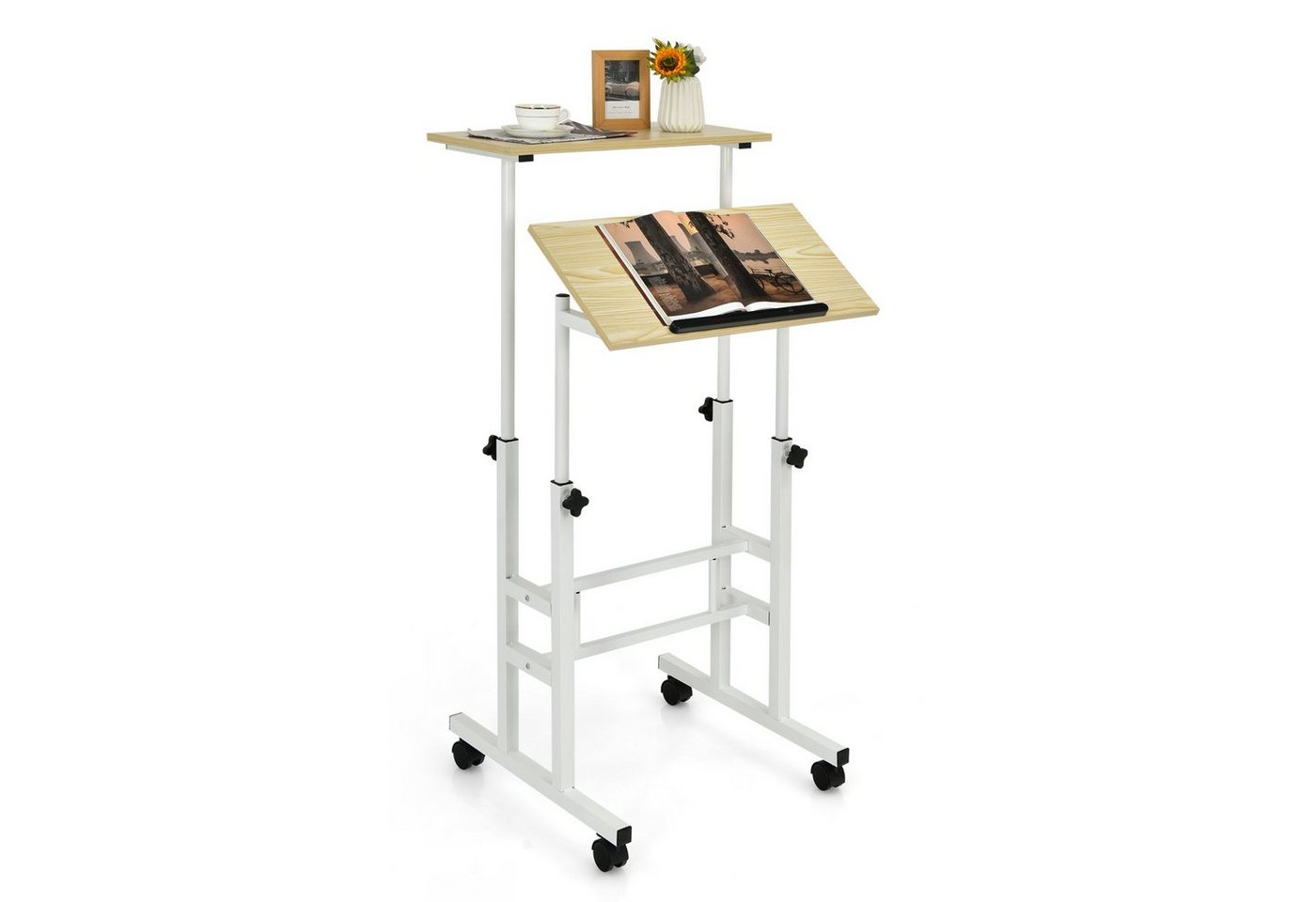 COSTWAY Computertisch, 2-stufig, höhenverstellbar mit Rollen, 72-124cm von COSTWAY