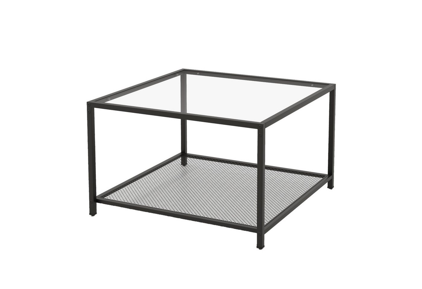 COSTWAY Couchtisch, Glas, 2 Ebenen mit Stauraum, Netzregal, Metall 70x70x45cm von COSTWAY