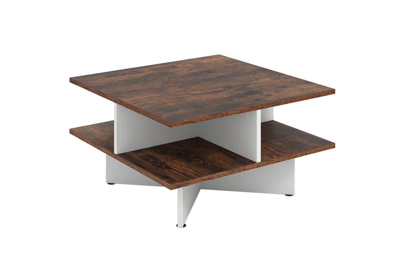 COSTWAY Couchtisch, Holz, Quadratischer Wohnzimmertisch mit 4 Ablage braun von COSTWAY