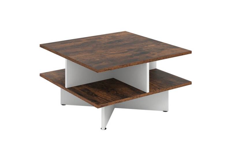 COSTWAY Couchtisch, Holz, Quadratischer Wohnzimmertisch mit 4 Ablage braun von COSTWAY