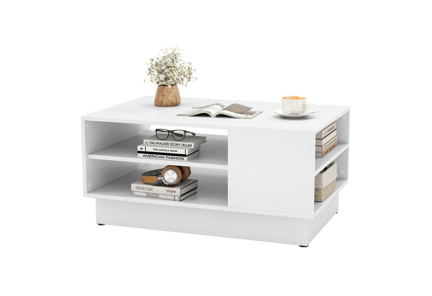 COSTWAY Couchtisch, Holz mit Stauraum, Sofatisch mit offenen Fächern, weiß von COSTWAY