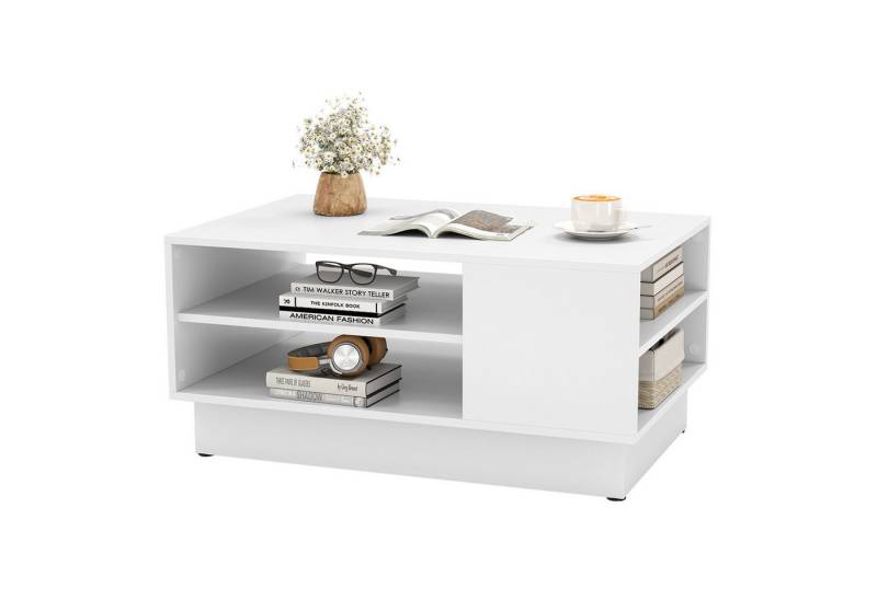 COSTWAY Couchtisch, Holz mit Stauraum, Sofatisch mit offenen Fächern, weiß von COSTWAY