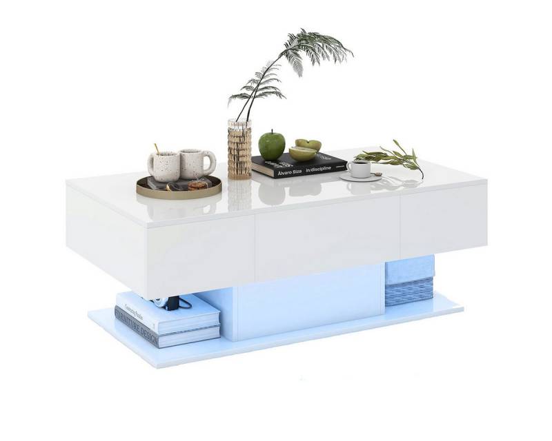 COSTWAY Couchtisch, LED, Hochglanz, 20 Farben einstellbar, mit Stauraum, Weiß von COSTWAY