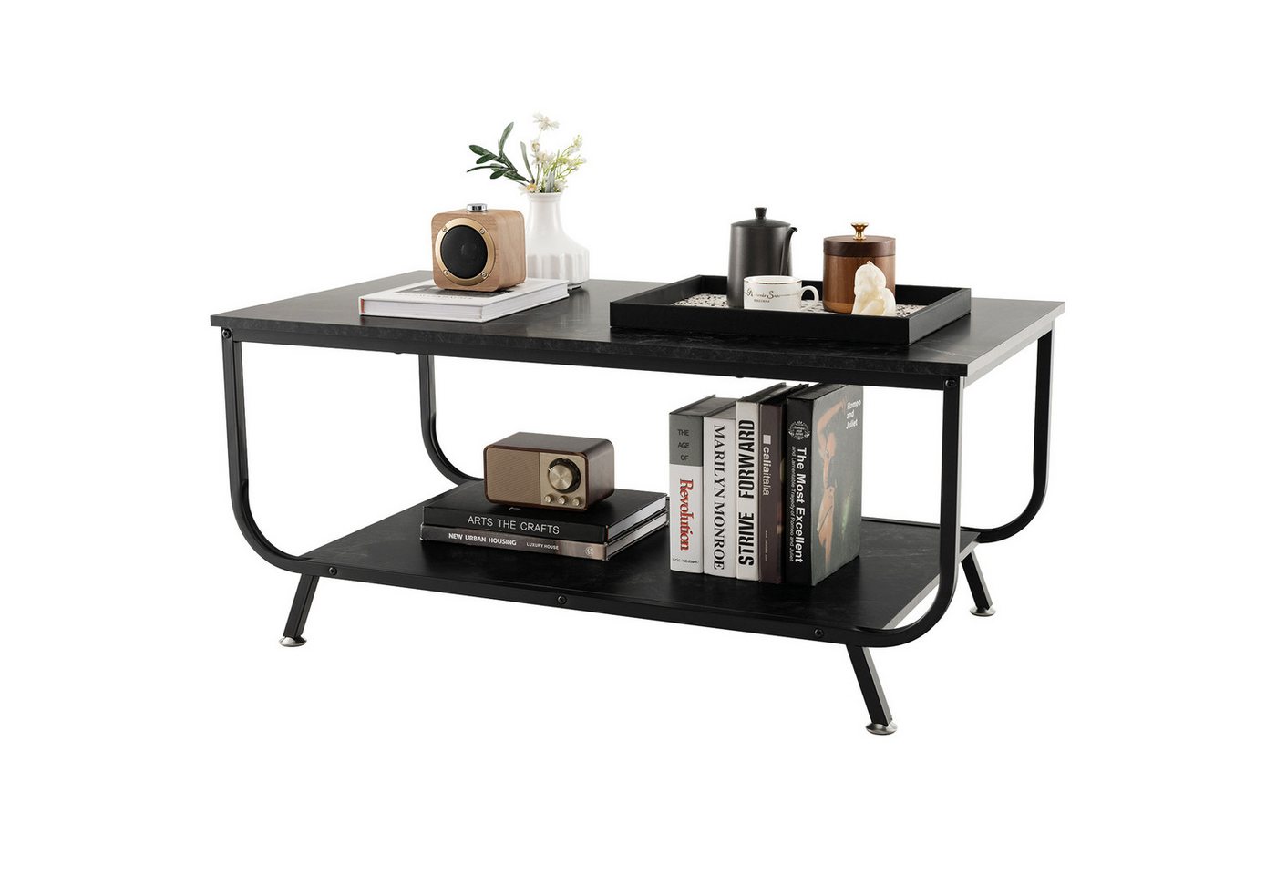 COSTWAY Couchtisch, Marmor, rechteckig, mit Stauraum, 105x55x46,5cm, schwarz von COSTWAY
