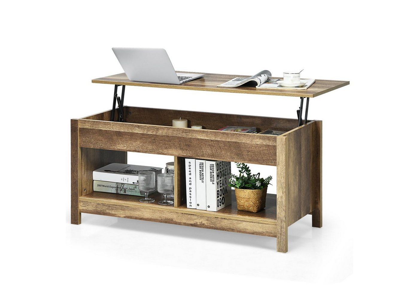 COSTWAY Couchtisch, höhenverstellbar, 2 offene Fächer, 109x47,5x50-62cm von COSTWAY