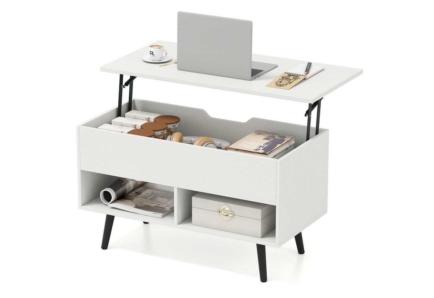 COSTWAY Couchtisch, höhenverstellbar, Stauraum mit 2 Fächern, 80x40x44,5-85cm von COSTWAY