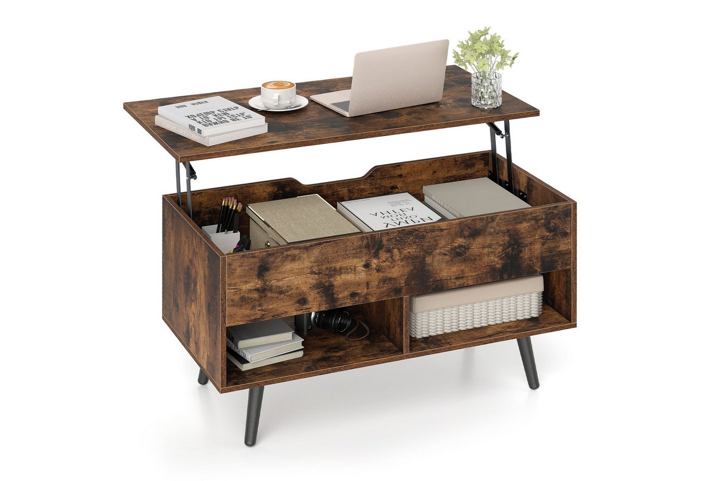 COSTWAY Couchtisch, höhenverstellbar, Stauraum mit 2 Fächern, 80x40x44,5-85cm von COSTWAY