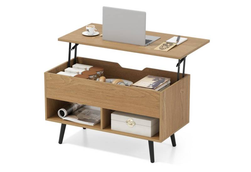 COSTWAY Couchtisch, höhenverstellbar, Stauraum mit 2 Fächern, 80x40x44,5-85cm von COSTWAY