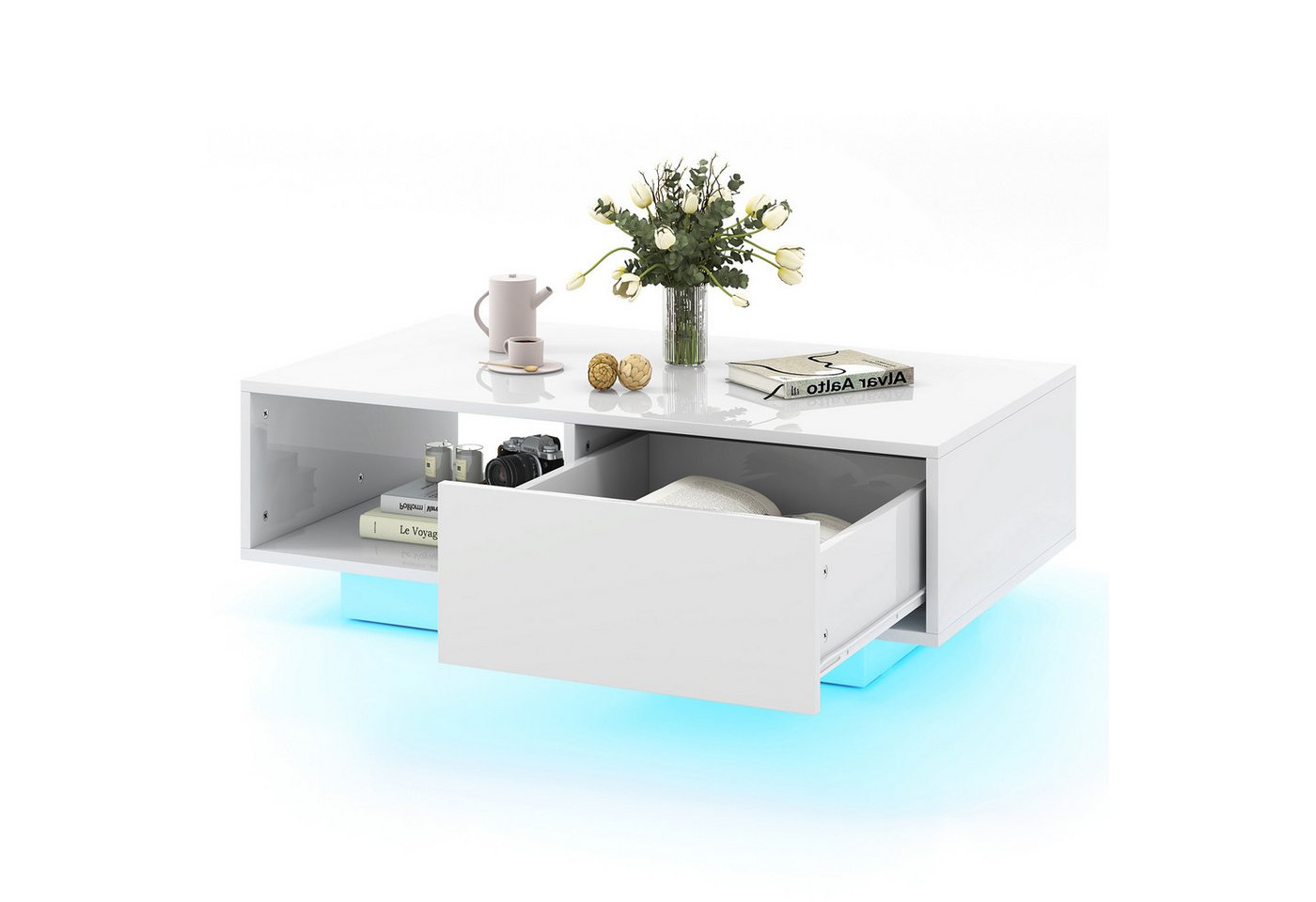 COSTWAY Couchtisch, mit 20 Farben LED-Beleuchtung, Fernbedienung, Schublade von COSTWAY