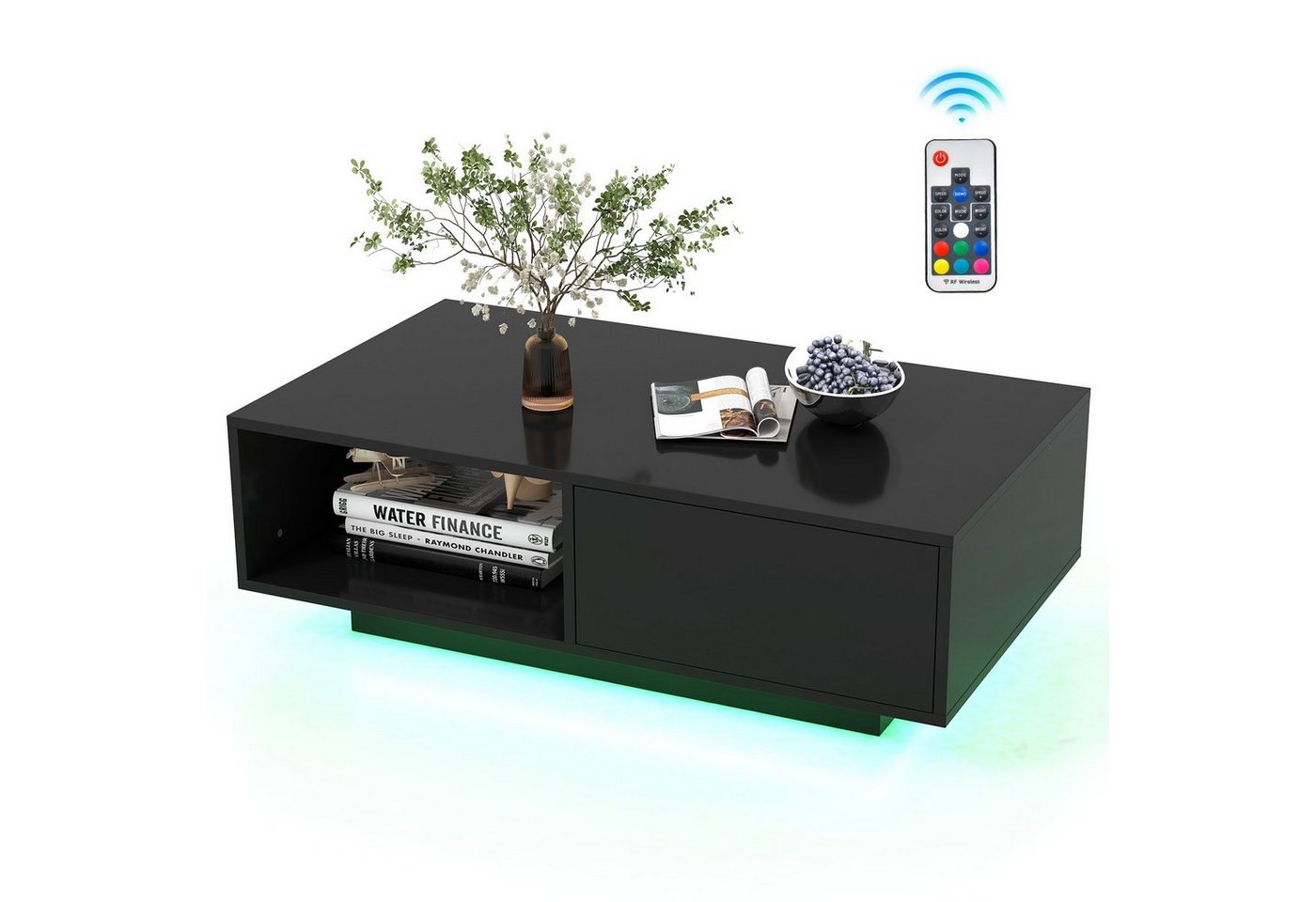 COSTWAY Couchtisch, mit 20 Farben LED-Beleuchtung, Fernbedienung, Schublade von COSTWAY