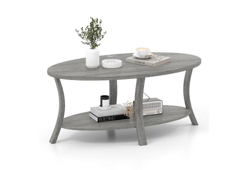 COSTWAY Couchtisch, ovaler Wohnzimmertisch mit Ablage, Holz von COSTWAY