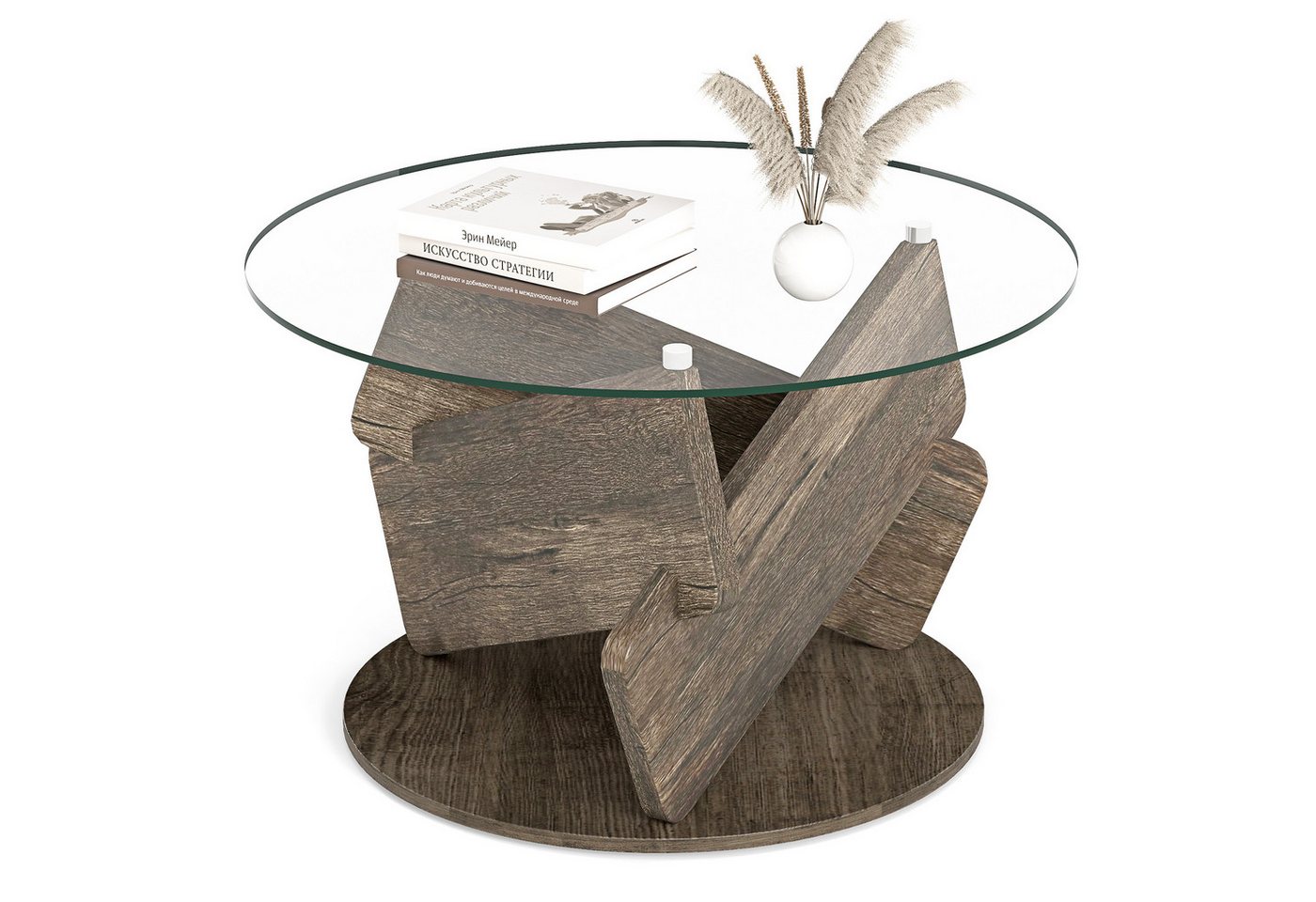 COSTWAY Couchtisch, runder Glastisch, Bestelltisch Massivholz ∅81cm x 49cm von COSTWAY