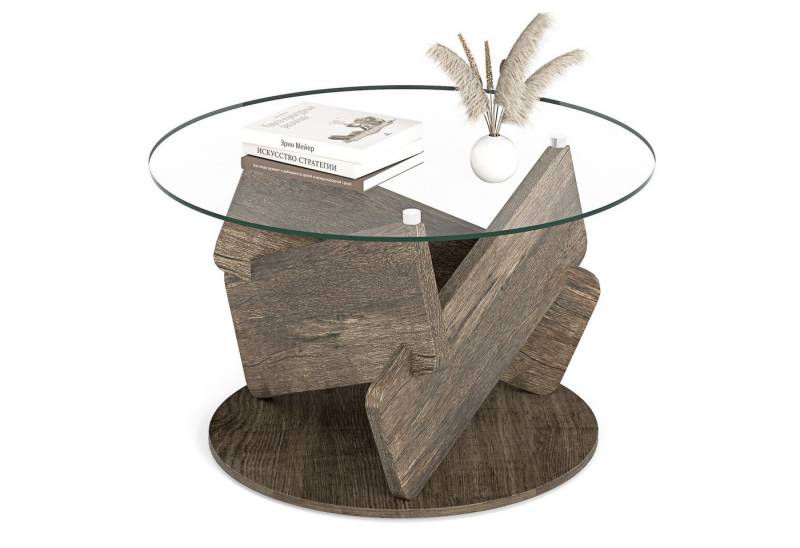 COSTWAY Couchtisch, runder Glastisch, Bestelltisch Massivholz ∅81cm x 49cm von COSTWAY