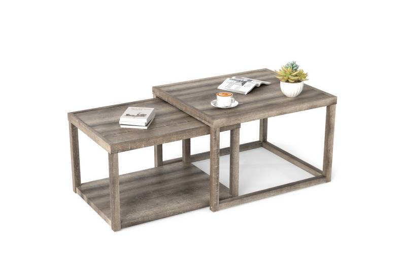 COSTWAY Couchtisch (2er Set), rechteckiger Satztisch, stapelbar, Beistelltisch Holz von COSTWAY