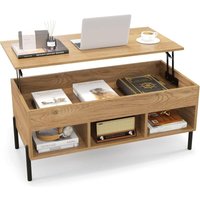 COSTWAY Couchtisch Höhenverstellbar, Beistelltisch mit anhebbarer Tischplatte & 3 offenen Fächern, Wohnzimmertisch aus Holz mit großem verstecktem von COSTWAY