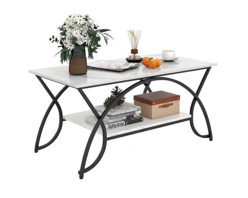 COSTWAY Couchtisch Marmor, mit Ablage & goldenem Metallbeinen, 100x50x45cm von COSTWAY