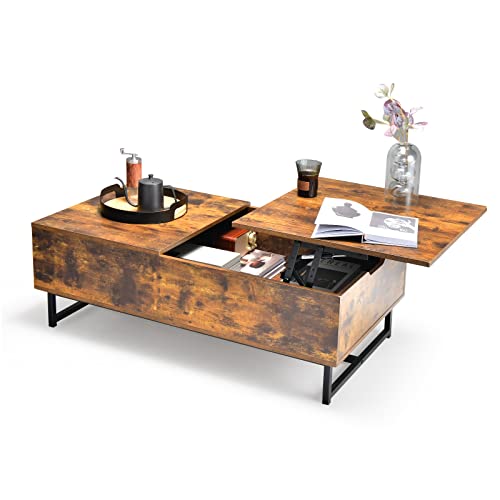 COSTWAY Couchtisch höhenverstellbar, 2 Ebenen Beistelltisch mit Metallrahmen, Sofatisch aus Holz, Kaffeetisch für Wohnzimmer & Büro, 110 x 60 x 38 cm (Vintage) von COSTWAY