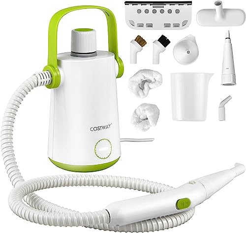 COSTWAY Dampfreiniger Handgerät | 1000W & 300 ml Wasserkapazität & 10 Zubehörsätze | Steamshot Steam Cleaner für alles, Teppiche, Fenster, Polster, Bad von COSTWAY