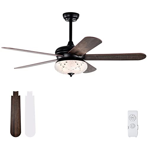 COSTWAY Deckenventilator Mit Beleuchtung, 132cm Ceiling Fan Mit Fernbedienung, Kristall Deckenventilator mit 3 Windgeschwindigkeiten & 5 umkehrbaren Flügeln, Hält Leuchtmittels E27x3(nicht inkl.) von COSTWAY