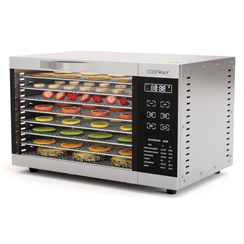 COSTWAY Dörrgerät mit 8 Gittertabletts, 620W Dörrautomat 30–70°C Temperaturregelung & 24H Timer, Überhitzungs- & Überlastungsschutz, Lebensmitteltrockner für Obst, Fleisch, Gemüse von COSTWAY