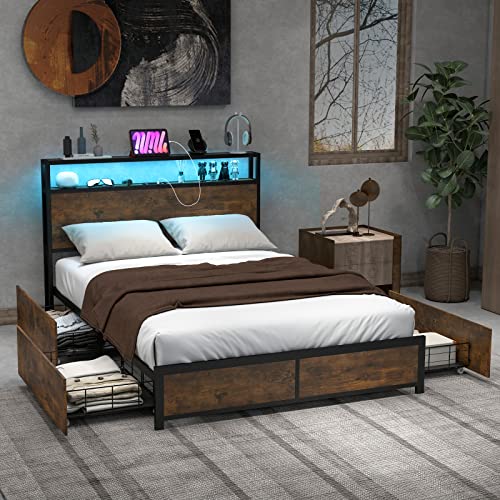 COSTWAY Doppelbett mit LED Beleuchtung, Ladestation & 4 Schubladen, Stauraumbett mit Kopfteil & Lattenrost, Industrielles Bett, Metallbett Bettrahmen 200 x 140 cm COSTWAY Doppelbett mit LED Beleuchtung, Ladestation & 4 Schubladen, Stauraumbett mit Kopfteil & Lattenrost, Industrielles Bett, Metallbett Bettrahmen 200 x 140 cm von COSTWAY