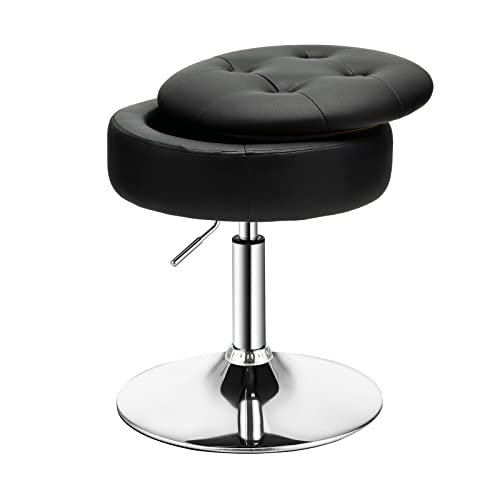 COSTWAY Schminkhocker 360° drehbar, Schminktisch Hocker mit Stauraum, Sitzhöhe 51-66cm, Sitzhocker Bürohocker gepolstert, Barhocker rund, modern (Schwarz) von COSTWAY