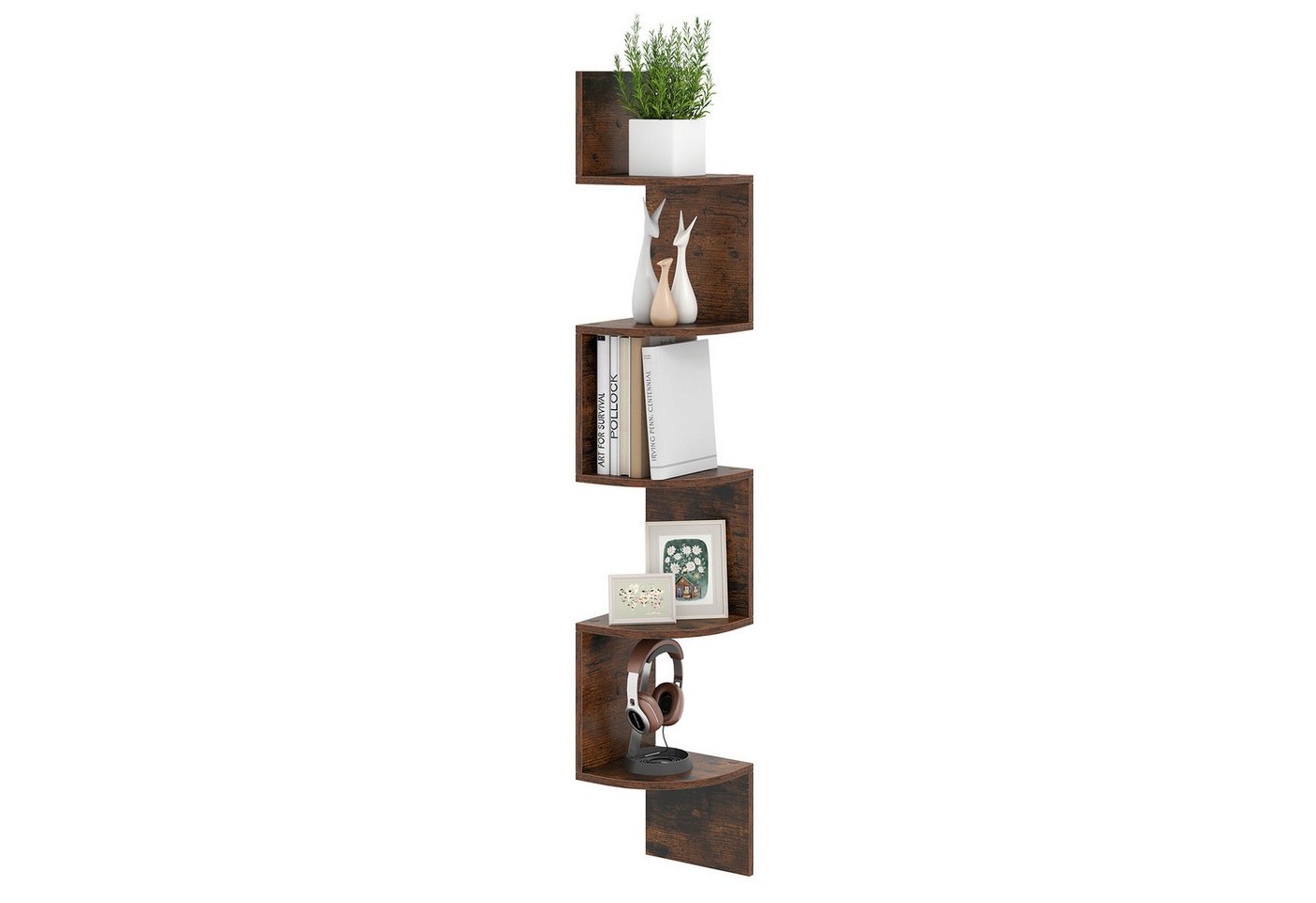 COSTWAY Eckregal, hängend, 5-stöckiges Bücherregal schwebend, Holz von COSTWAY
