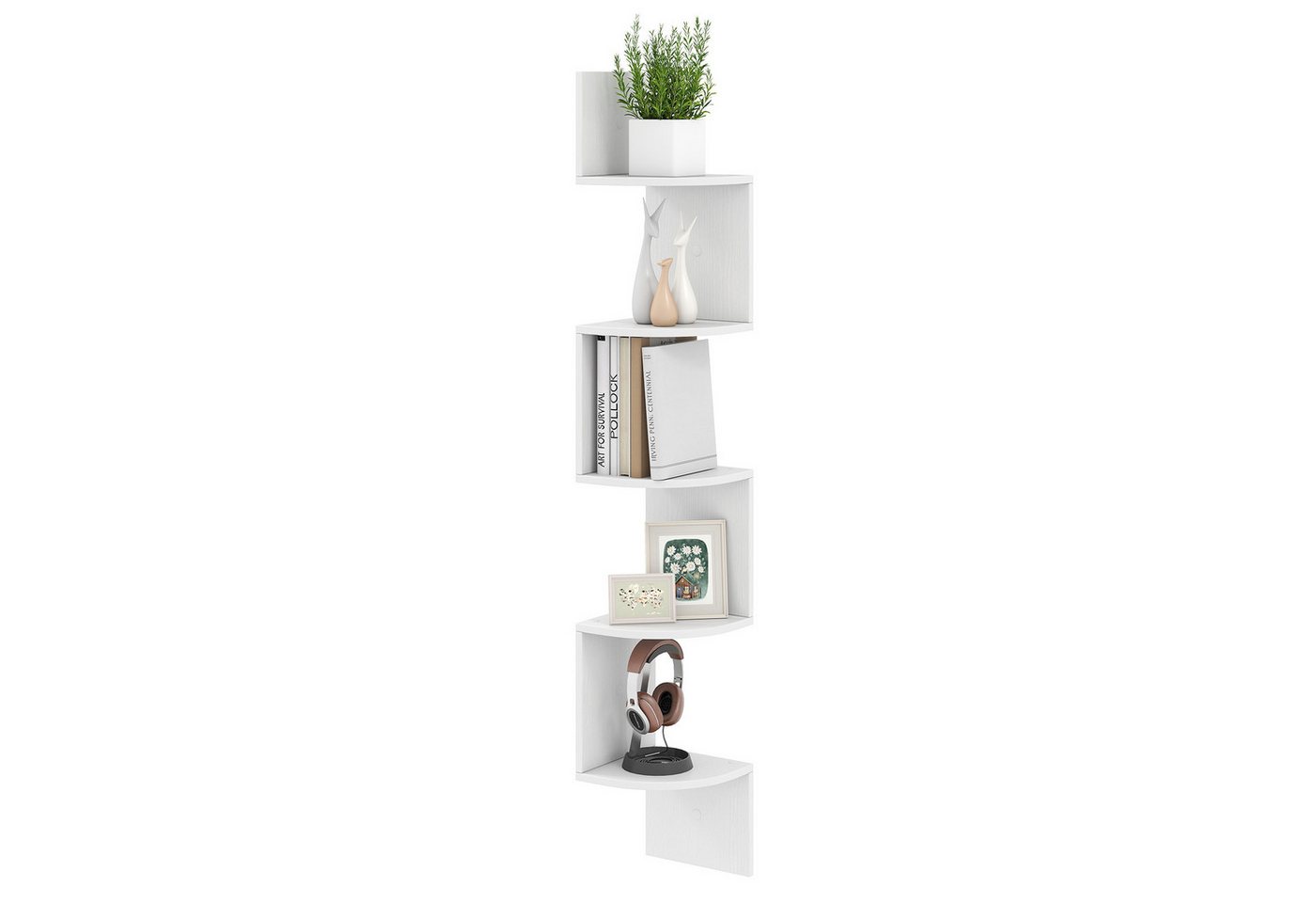 COSTWAY Eckregal, hängend, 5-stöckiges Bücherregal schwebend, Holz von COSTWAY