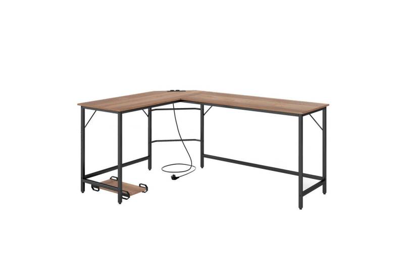 COSTWAY Eckschreibtisch, L-förmig mit Steckdosen & CPU-Ständer 168x125x74,5cm von COSTWAY