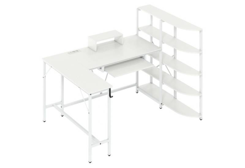 COSTWAY Eckschreibtisch, Schreibtisch L-Form mit Stauraum & Regal, Holz, weiß von COSTWAY