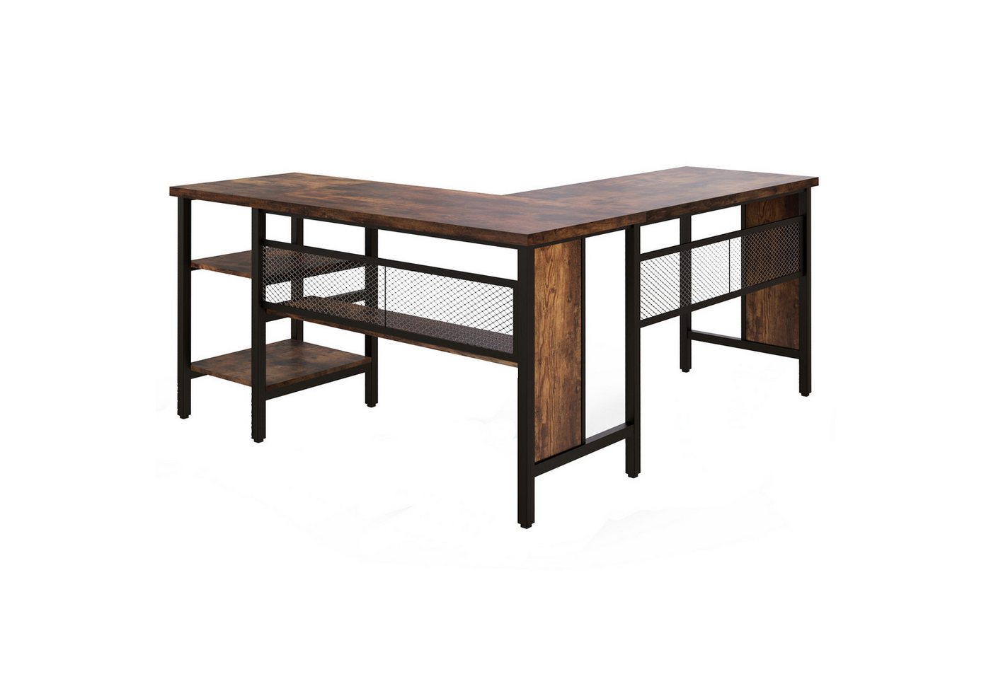 COSTWAY Eckschreibtisch, mit Regal & 2-stufige Seitenregale 150x140x75cm COSTWAY Eckschreibtisch, mit Regal & 2-stufige Seitenregale 150x140x75cm von COSTWAY
