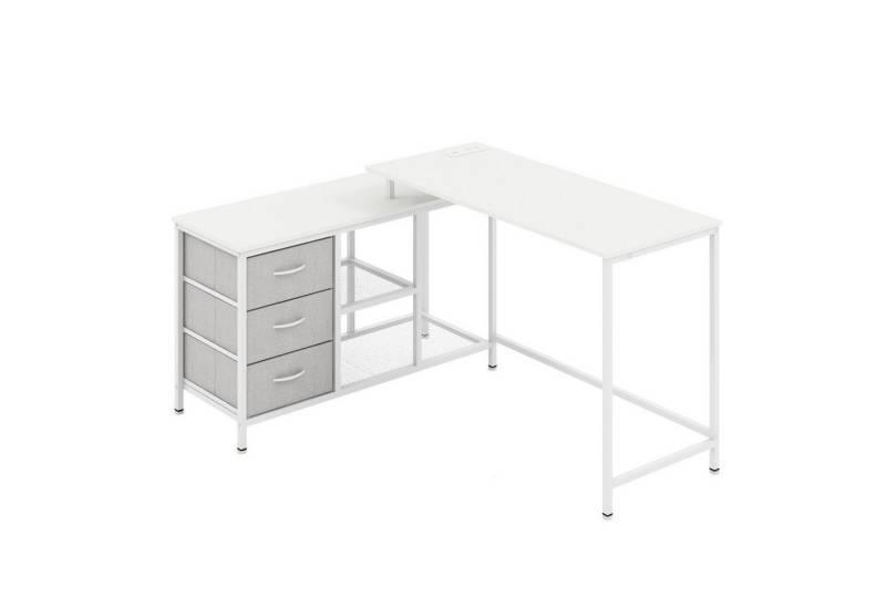 COSTWAY Eckschreibtisch, reversibler Ecktisch mit Steckdose & 3 Schubladen von COSTWAY