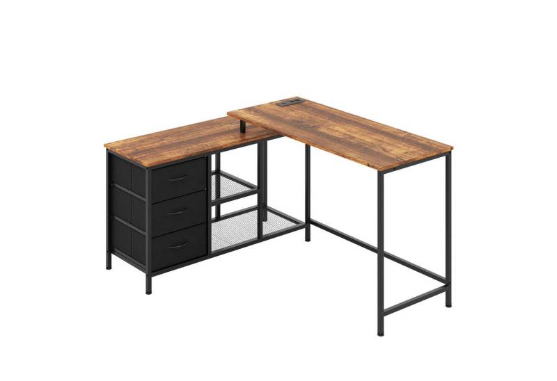 COSTWAY Eckschreibtisch, reversibler Ecktisch mit Steckdose & 3 Schubladen von COSTWAY