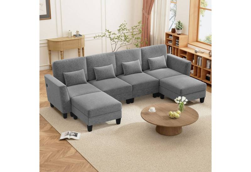 COSTWAY Ecksofa, mit Schlaffunktion & USB- & Type-C-Anschlüssen, L-Form beige COSTWAY Ecksofa, mit Schlaffunktion & USB- & Type-C-Anschlüssen, L-Form beige von COSTWAY
