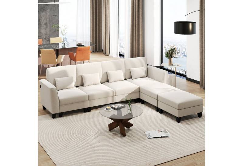COSTWAY Ecksofa, mit Schlaffunktion & USB- & Type-C-Anschlüssen, L-Form beige COSTWAY Ecksofa, mit Schlaffunktion & USB- & Type-C-Anschlüssen, L-Form beige von COSTWAY