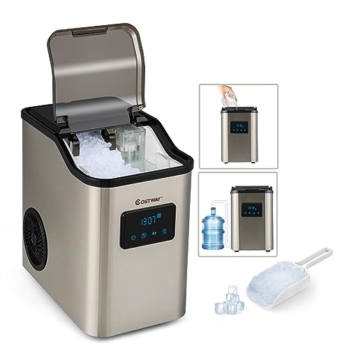 COSTWAY Eiswürfelmaschine 24kg pro Tag Crushed Ice Maker, Eismaschine Eiswürfelbereiter inkl. Schaufel Timer, 2,5L Wassertank, Selbstreinigungsfunktion von COSTWAY