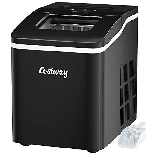 COSTWAY Eiswürfelmaschine Ice Maker 12KG/24H, Eismaschine Eiswürfelbereiter inkl. Eiswürfelschaufel / 9 Eiswürfel in 8 min / 1,6L Wassertank / 120W / 31x22x30cm (Schwarz) von COSTWAY