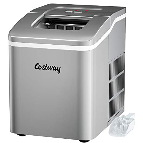 COSTWAY Eiswürfelmaschine Ice Maker 12KG/24H, Eismaschine Eiswürfelbereiter inkl. Eiswürfelschaufel / 9 Eiswürfel in 8 min / 1,6L Wassertank / 120W / 31x22x30 cm (Silber) von COSTWAY